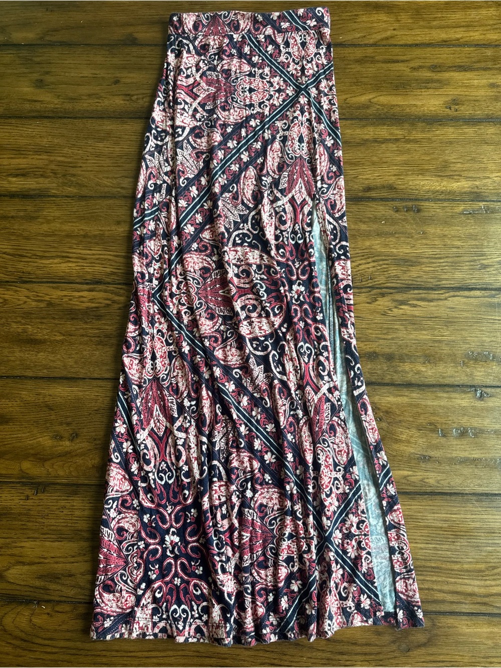 Charlotte Russe Navy and Pink Paisley Maxi Skirt